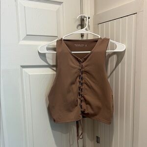 Brown Lace-Up Women's Top